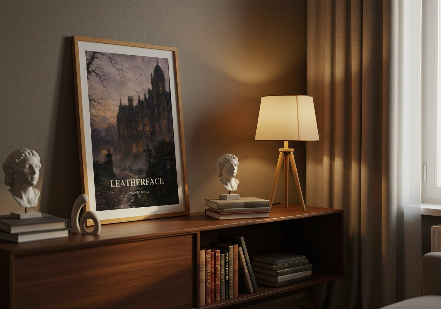 Leatherface watercolour print on bookshelf – Baroness Orczy fan gift