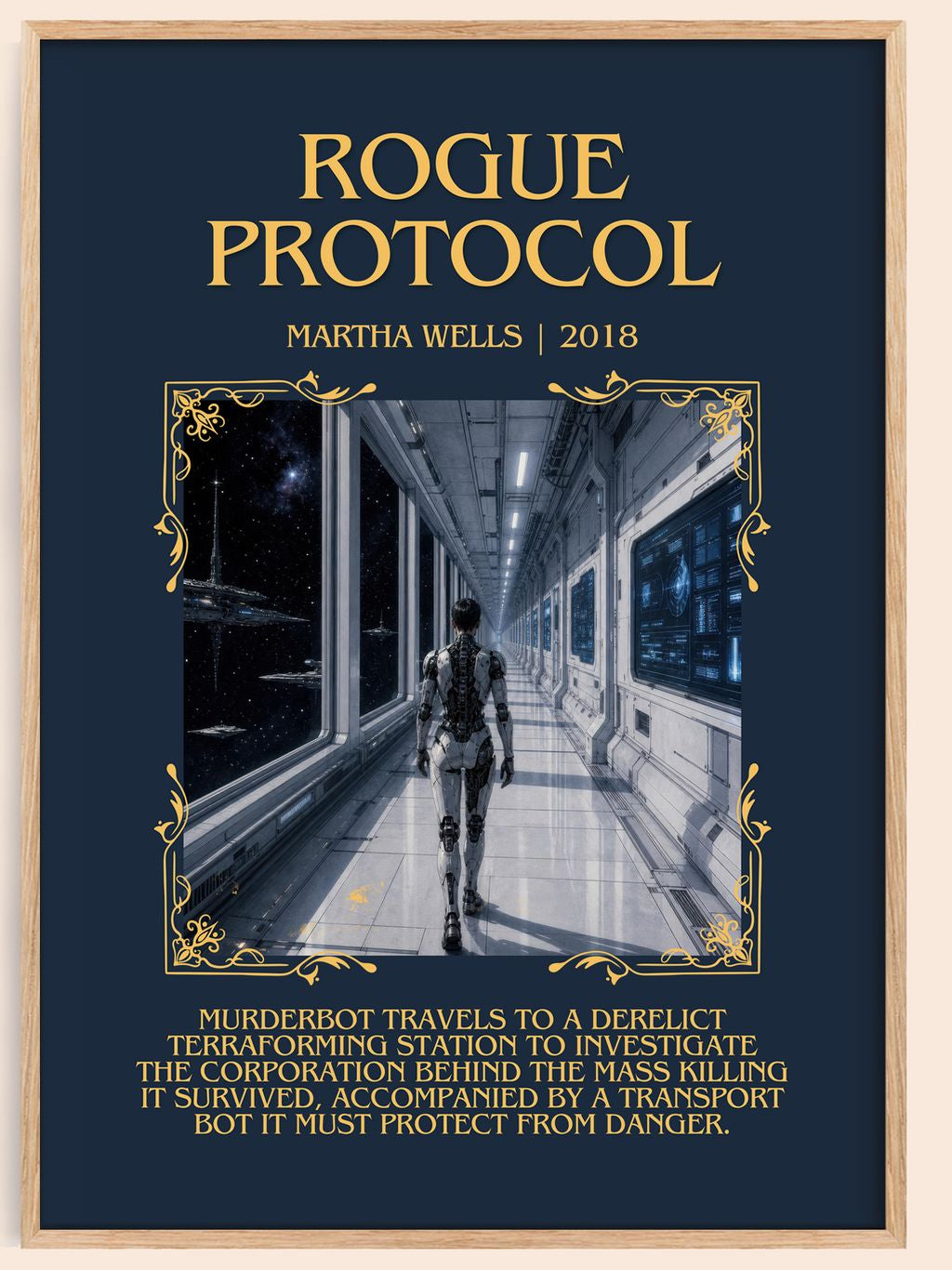 Rogue Protocol Minimalist Book Poster by Martha Wells – book poster