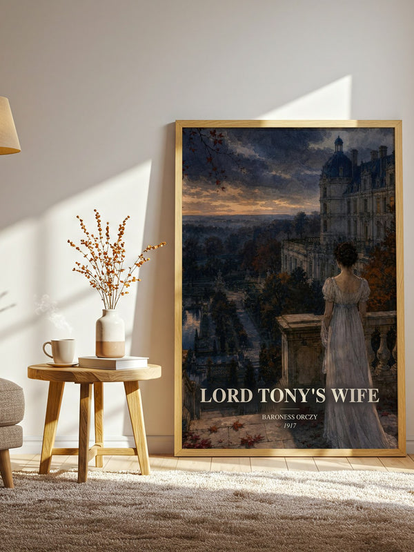 Lord Tony'S Wife watercolour print in frame leaning in hallway – historical fiction wall art
