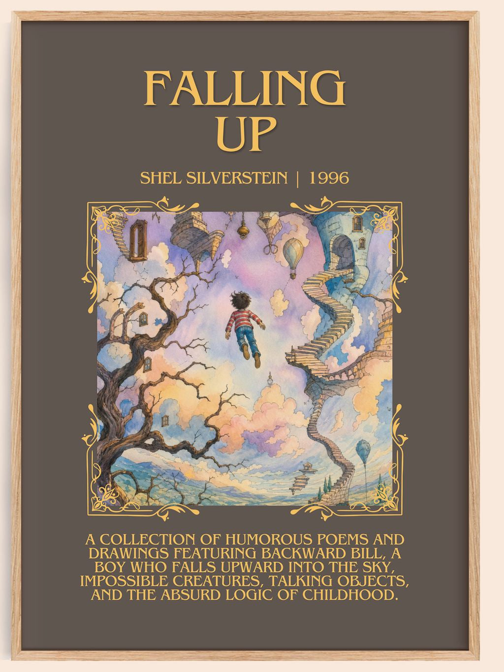 Falling Up Minimalist Book Poster by Shel Silverstein – book poster