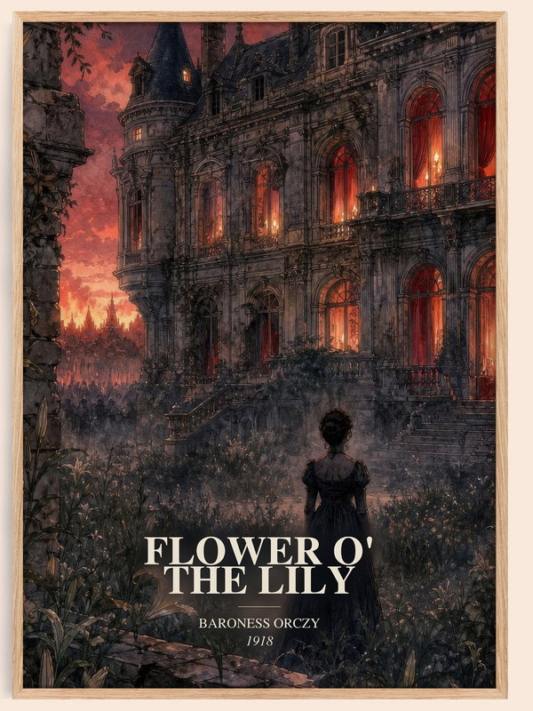 Flower O' The Lily watercolour book poster by Baroness Orczy – framed literary art print
