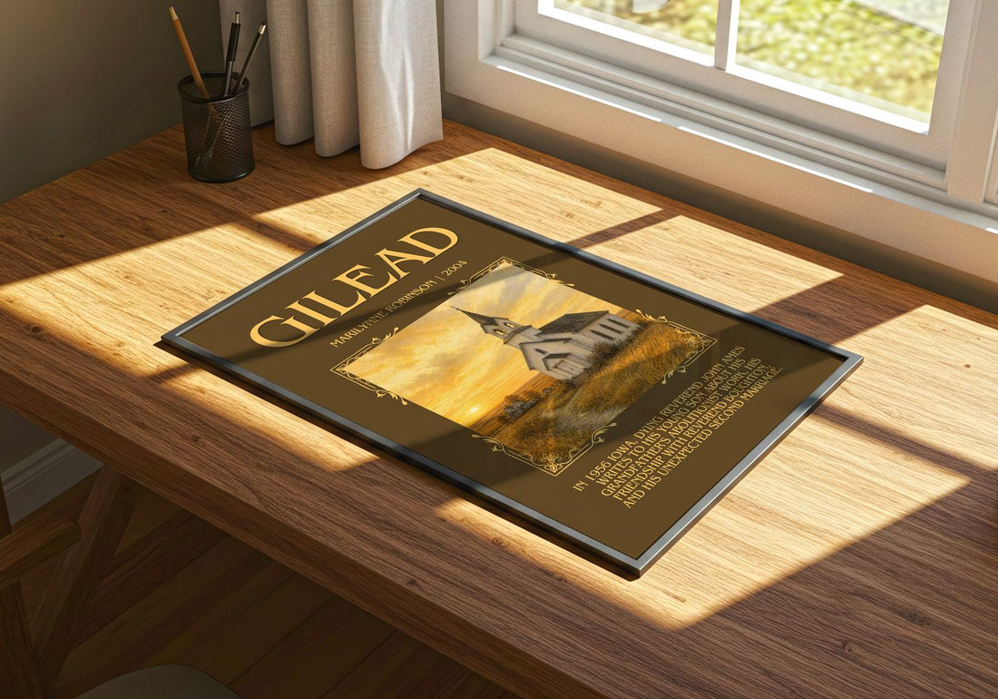Gilead Minimalist Book Poster by Marilynne Robinson – print on a sunlit desk