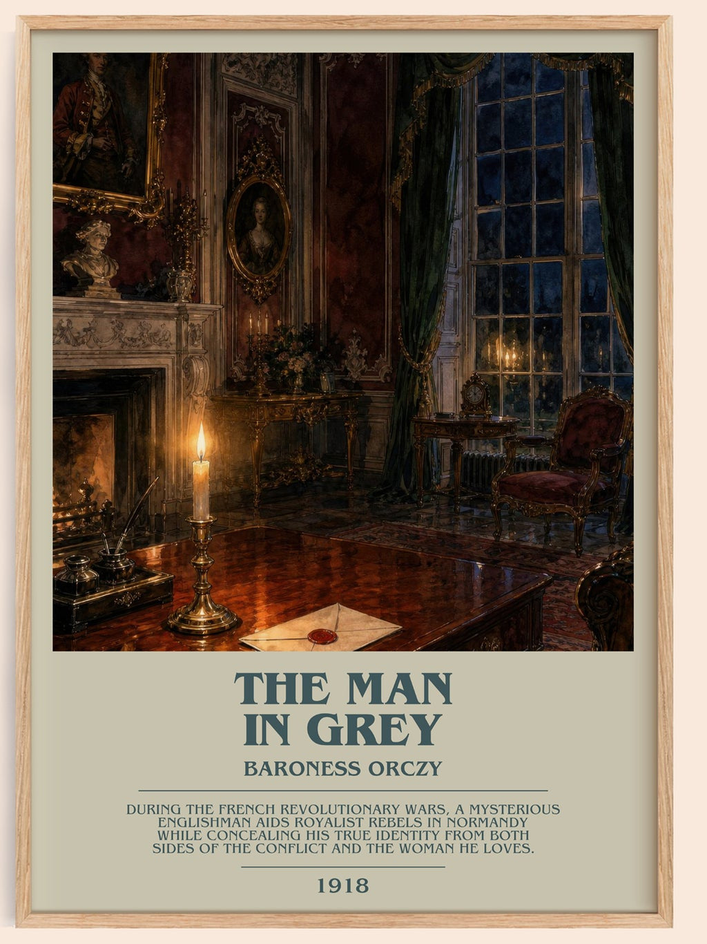 The Man In Grey bookish book poster by Baroness Orczy – framed literary art print