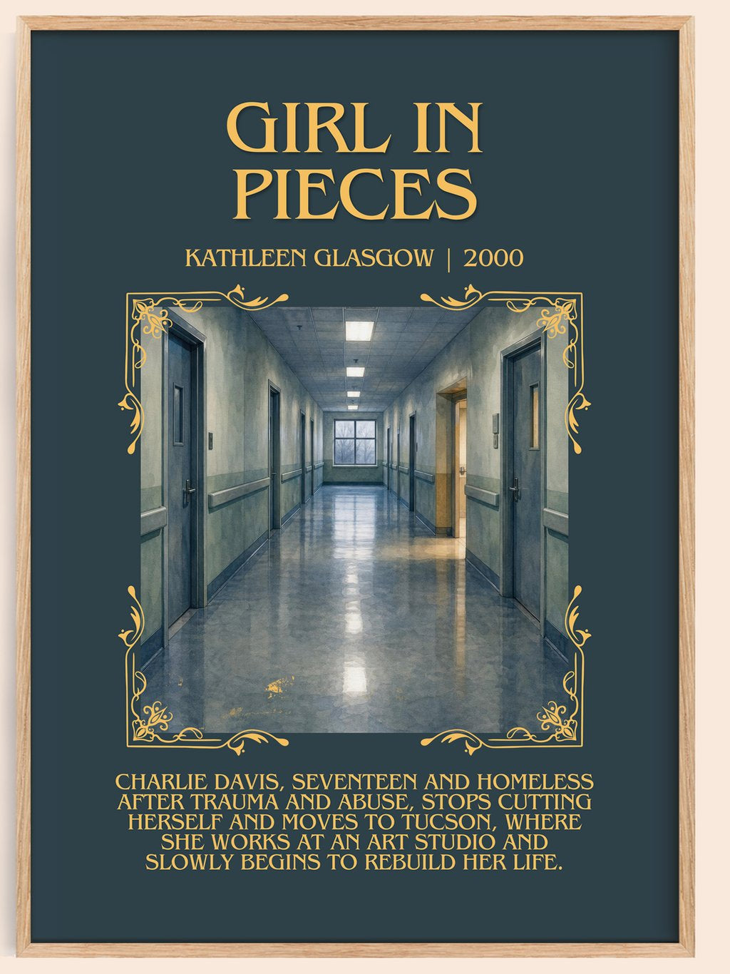 Girl in Pieces minimalist book poster by Kathleen Glasgow – framed literary art print