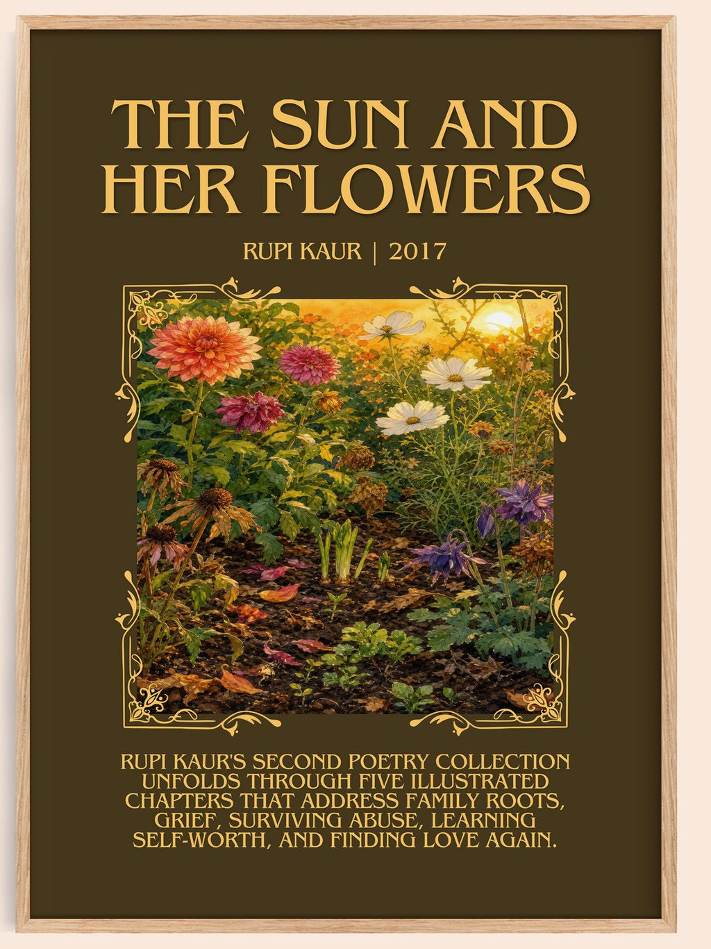 the sun and her flowers Minimalist Book Poster by Rupi Kaur – book poster