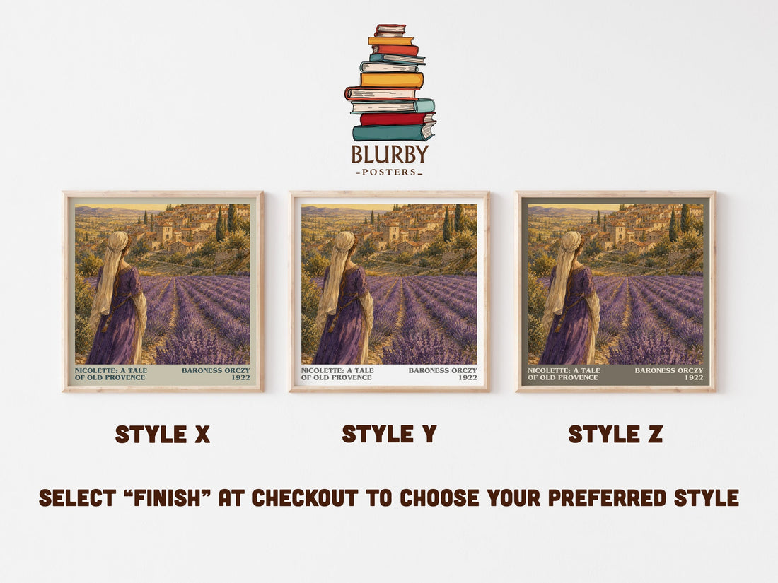 Nicolette: A Tale Of Old Provence literary print in frame leaning in hallway – historical fiction wall art (mockup)