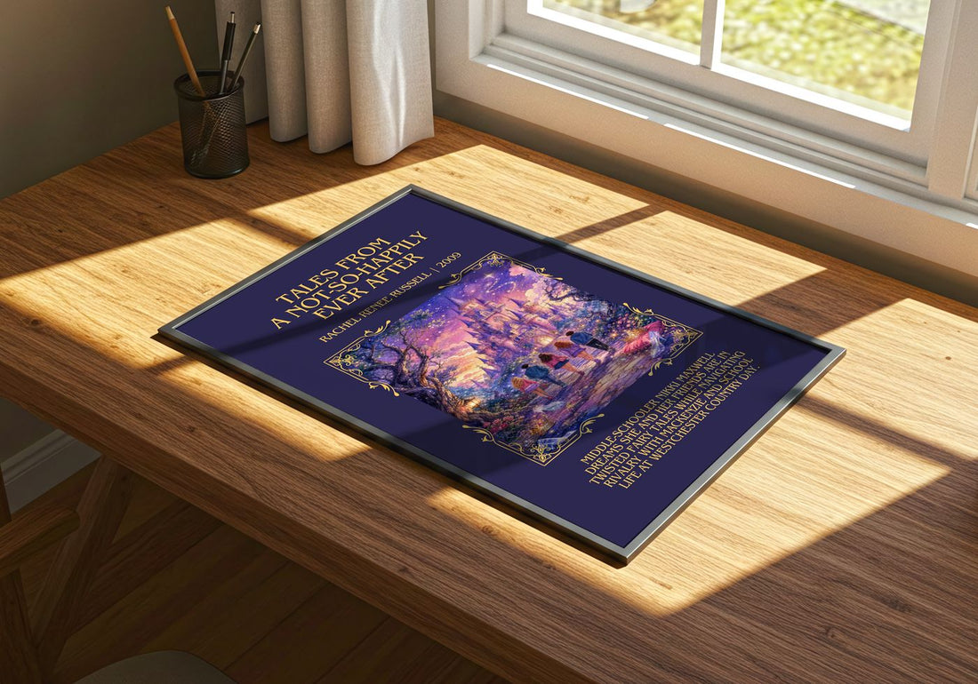 Tales from a Not-So-Happily Ever After Minimalist Book Poster – print on a sunlit desk