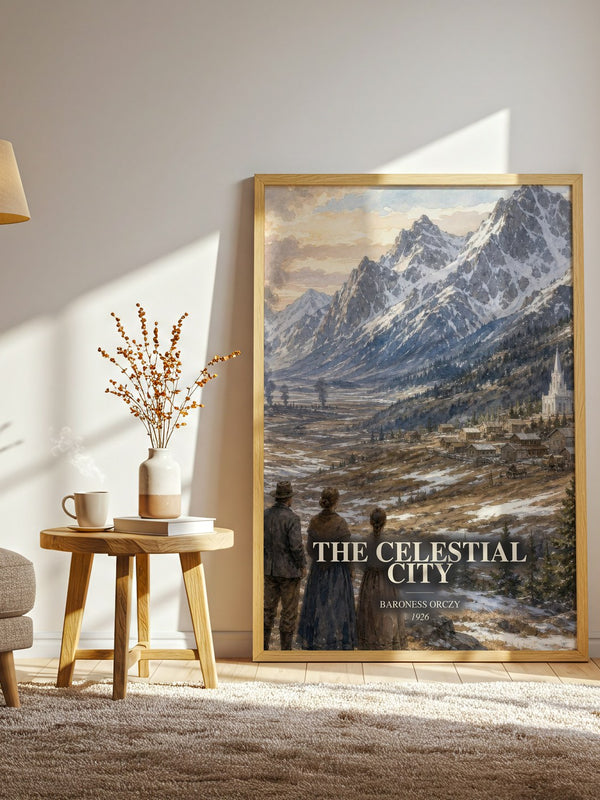 The Celestial City watercolour print in frame leaning in hallway – romance wall art