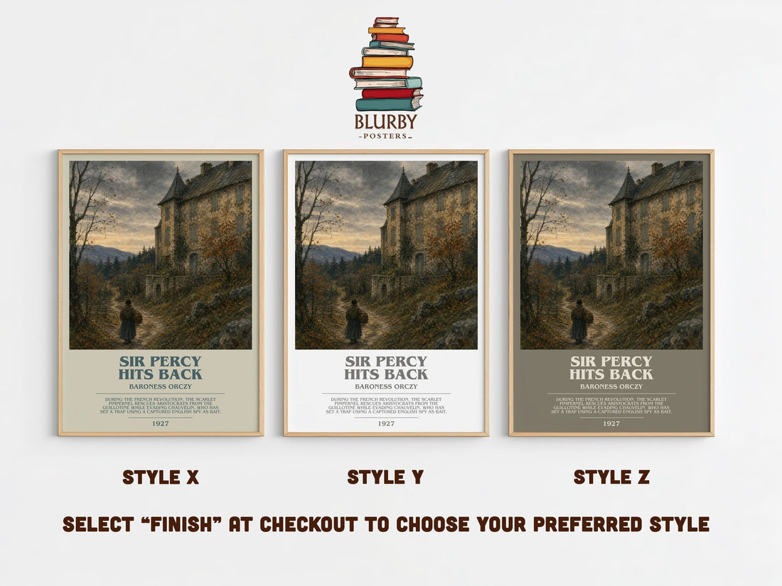 Sir Percy Hits Back bookish print in frame leaning in hallway – historical fiction wall art (mockup)