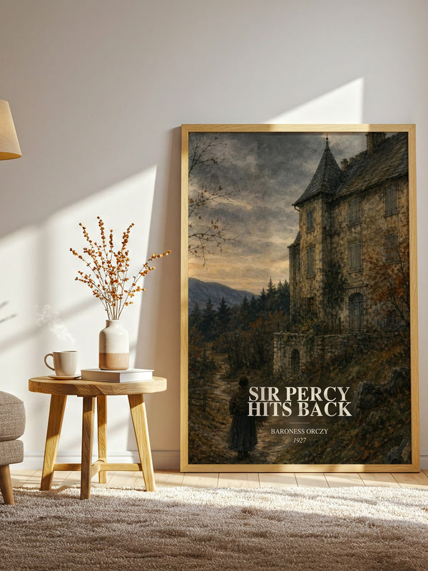 Sir Percy Hits Back watercolour print in frame leaning in hallway – historical fiction wall art