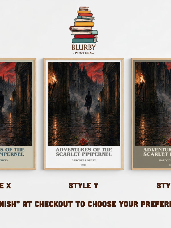 Adventures Of The Scarlet Pimpernel book cover print in frame leaning in hallway – adventure wall art
