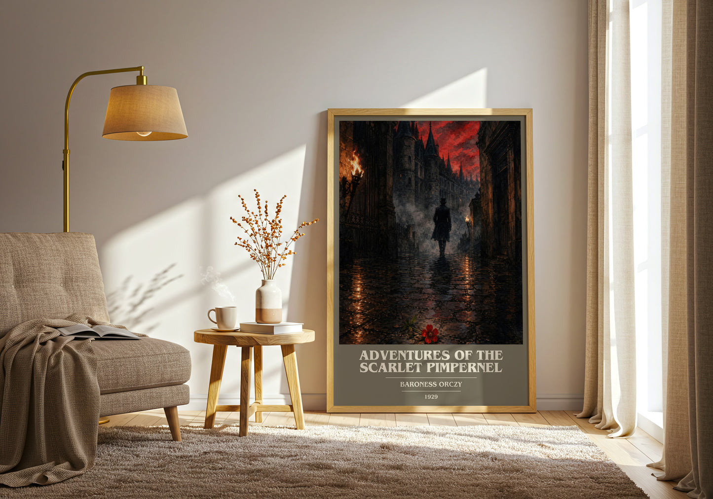 Adventures Of The Scarlet Pimpernel book cover print on bookshelf – Baroness Orczy fan gift