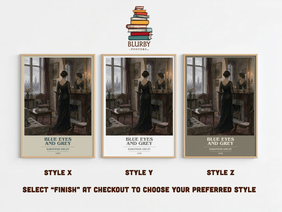 Blue Eyes And Grey book cover print in frame leaning in hallway – romance wall art (mockup)