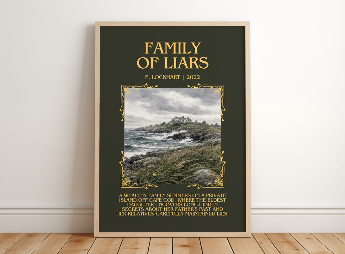 Family of Liars Minimalist Book Poster by E. Lockhart – framed print leaning on a wooden floor