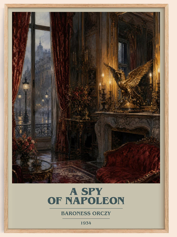A Spy Of Napoleon book cover book poster by Baroness Orczy – framed literary art print