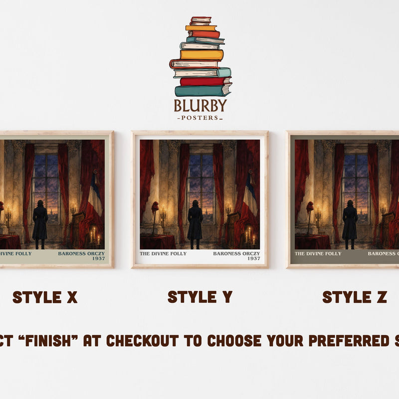 The Divine Folly literary print in frame leaning in hallway – historical fiction wall art