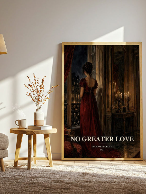 No Greater Love watercolour print in frame leaning in hallway – historical fiction wall art