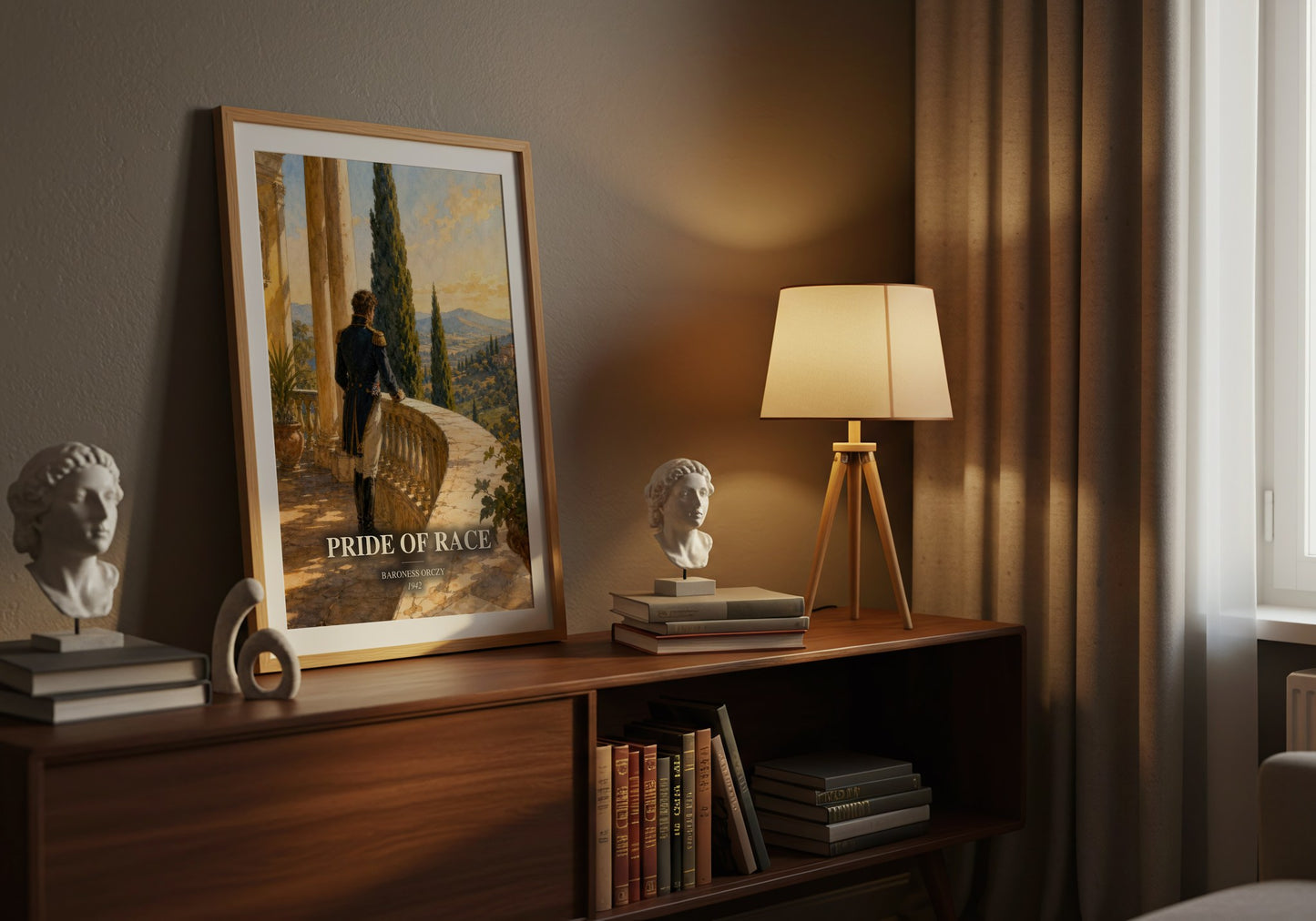 Pride Of Race watercolour print on bookshelf – Baroness Orczy fan gift