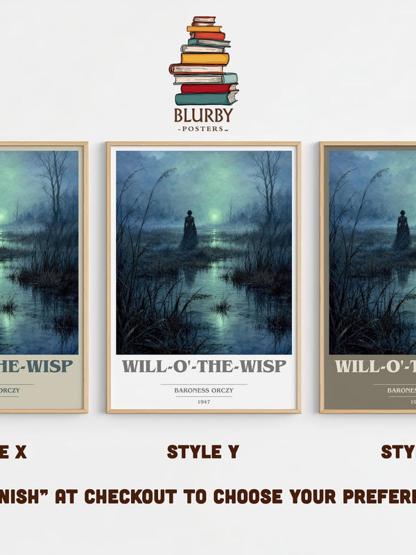 Will-O'-The-Wisp book cover print in frame leaning in hallway – historical fiction wall art