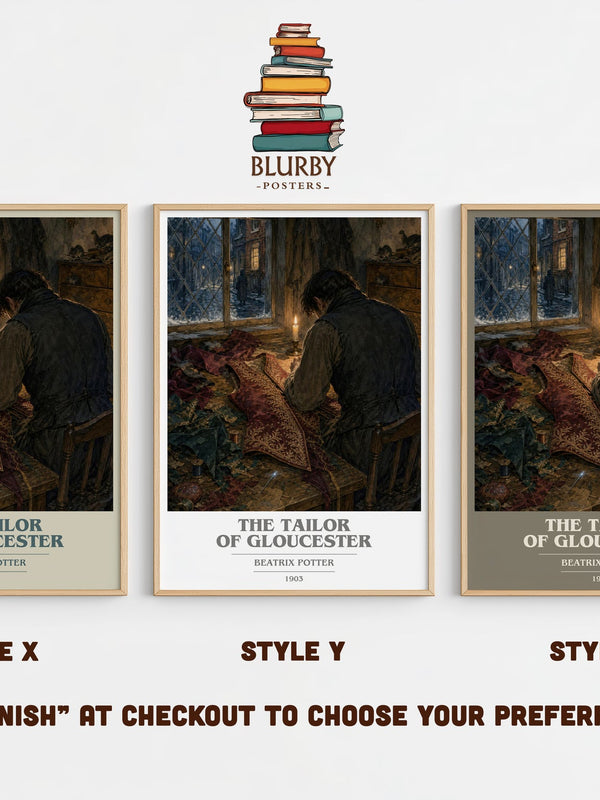 The Tailor Of Gloucester book cover print in frame leaning in hallway – childrens wall art