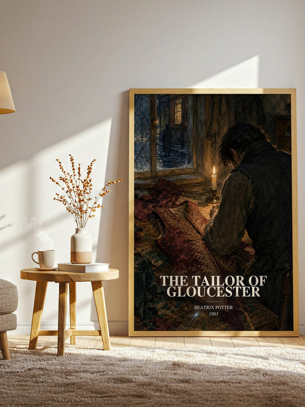 The Tailor Of Gloucester watercolour print in frame leaning in hallway – childrens wall art