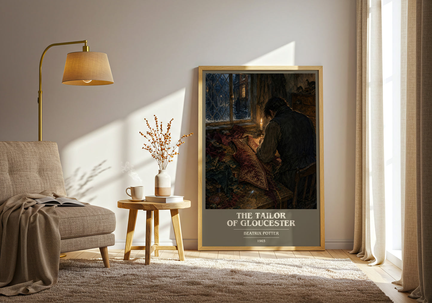 The Tailor Of Gloucester book cover print on bookshelf – Beatrix Potter fan gift