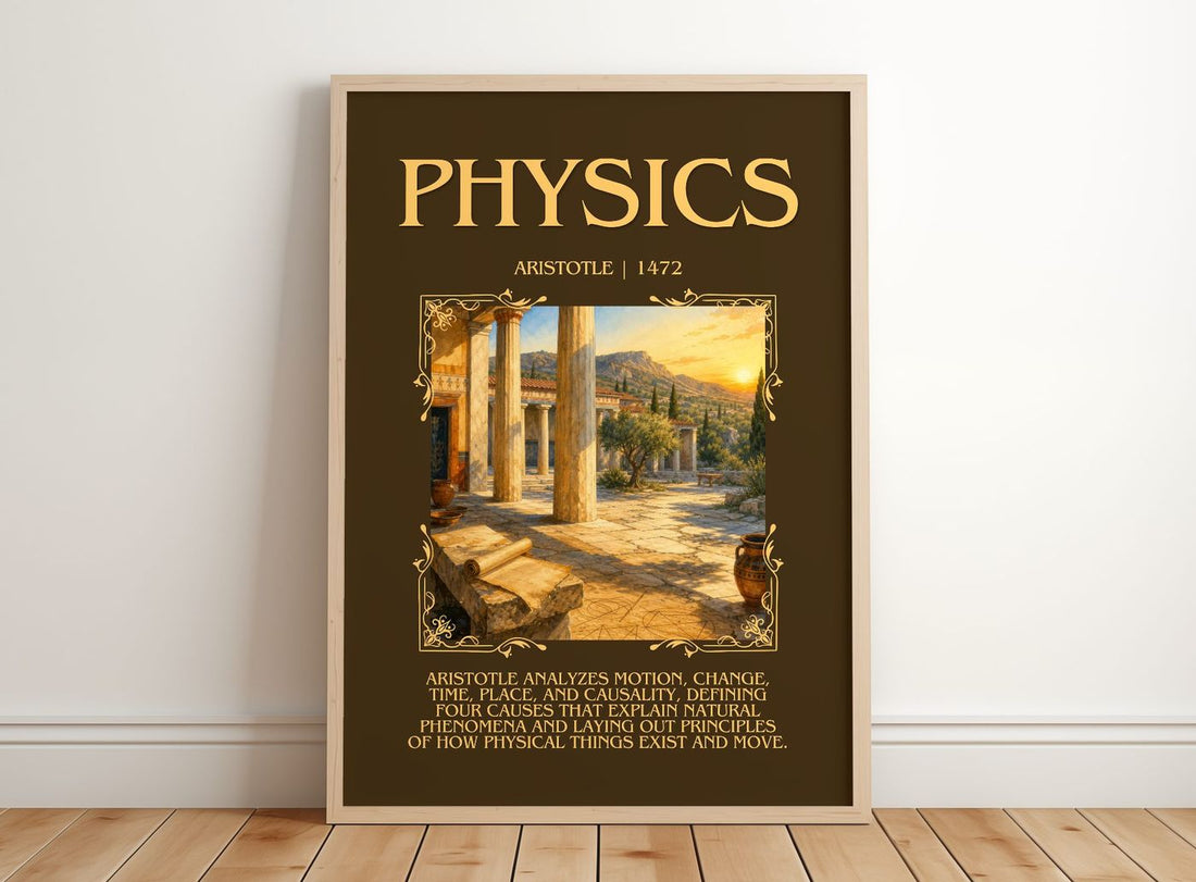 Physics minimalist print in frame leaning in hallway – philosophy wall art