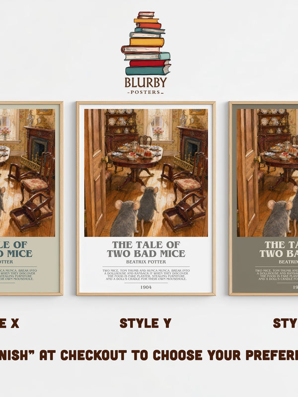 The Tale Of Two Bad Mice bookish print in frame leaning in hallway – childrens wall art