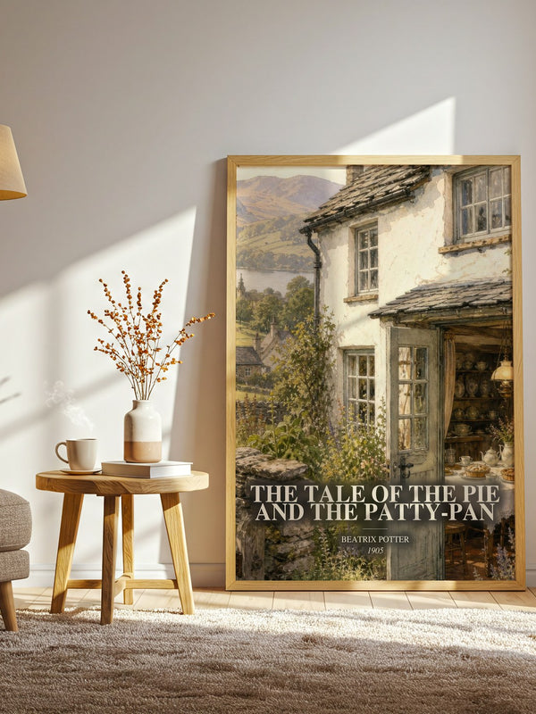 The Tale Of The Pie And The Patty-Pan watercolour print in frame leaning in hallway – childrens wall art