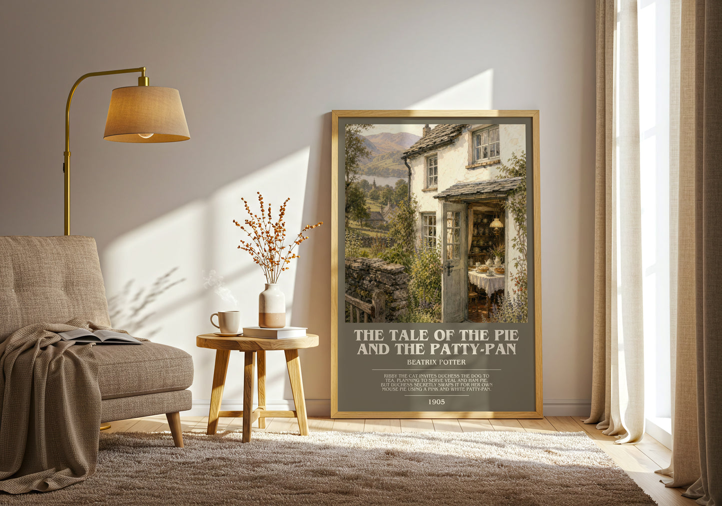 The Tale Of The Pie And The Patty-Pan bookish print on bookshelf – Beatrix Potter fan gift