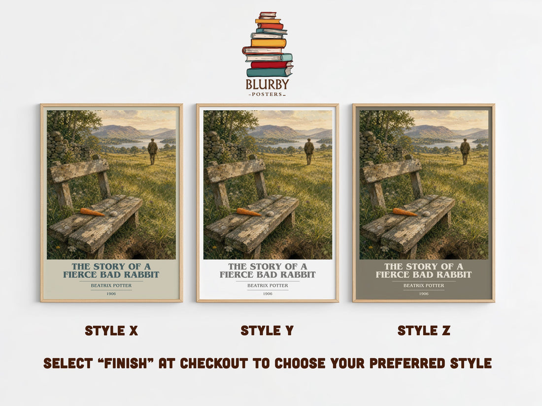 The Story Of A Fierce Bad Rabbit book cover print in frame leaning in hallway – childrens wall art (mockup)