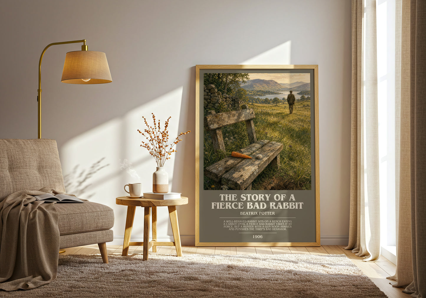 The Story Of A Fierce Bad Rabbit bookish print on bookshelf – Beatrix Potter fan gift