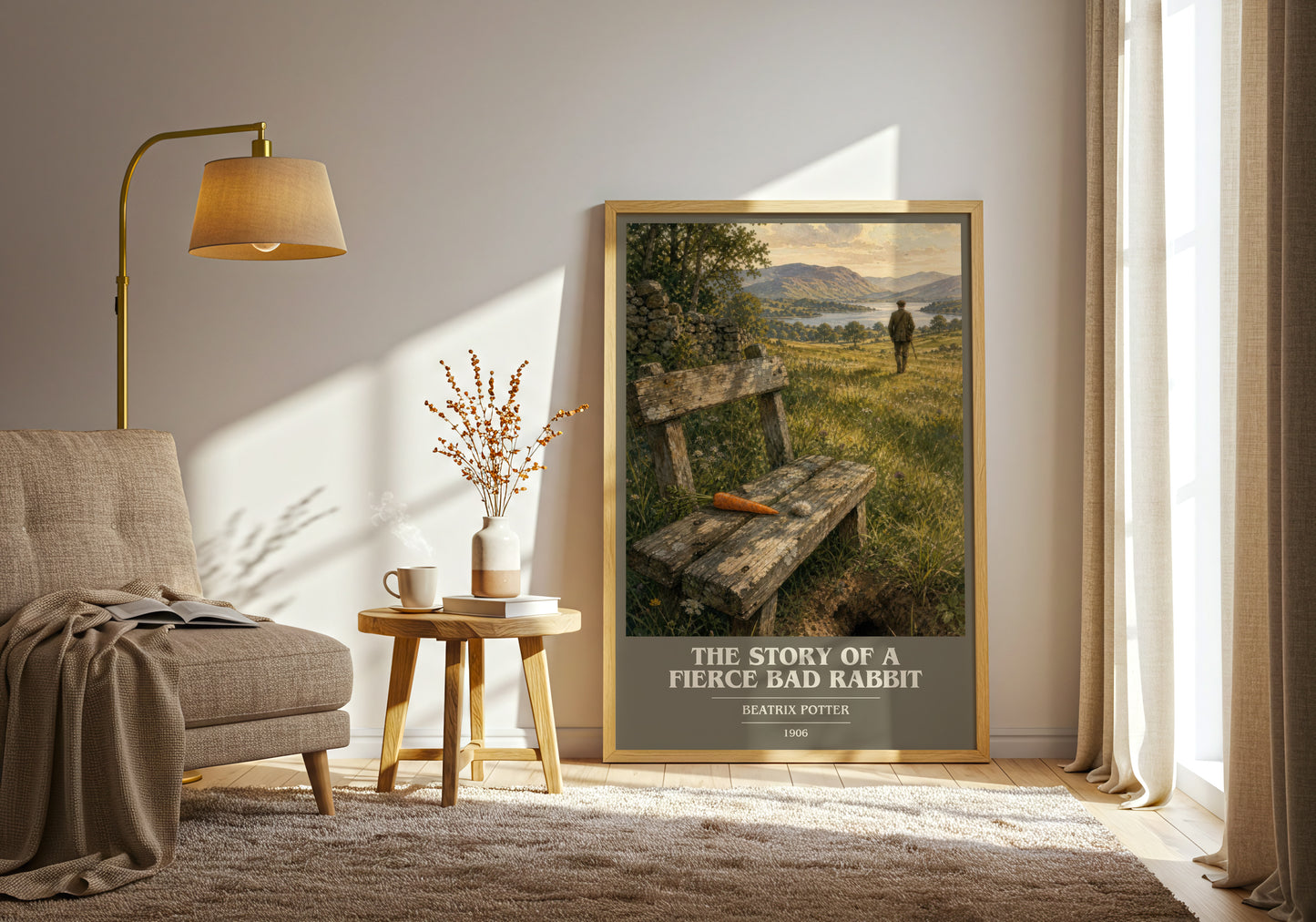 The Story Of A Fierce Bad Rabbit book cover print on bookshelf – Beatrix Potter fan gift