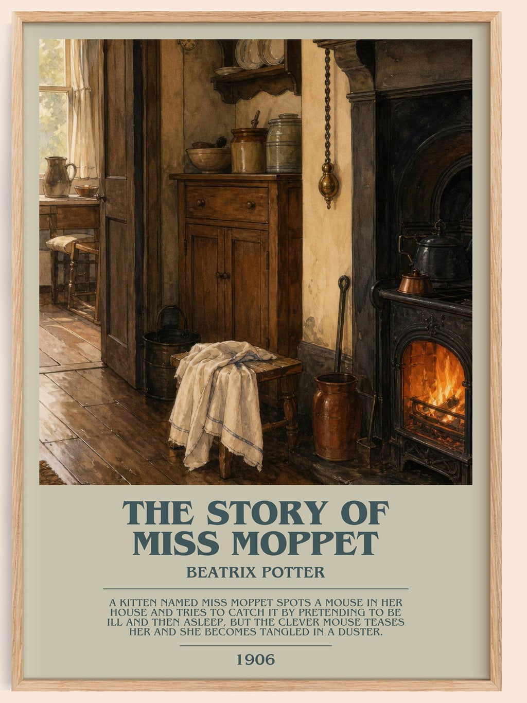 The Story Of Miss Moppet bookish book poster by Beatrix Potter – framed literary art print