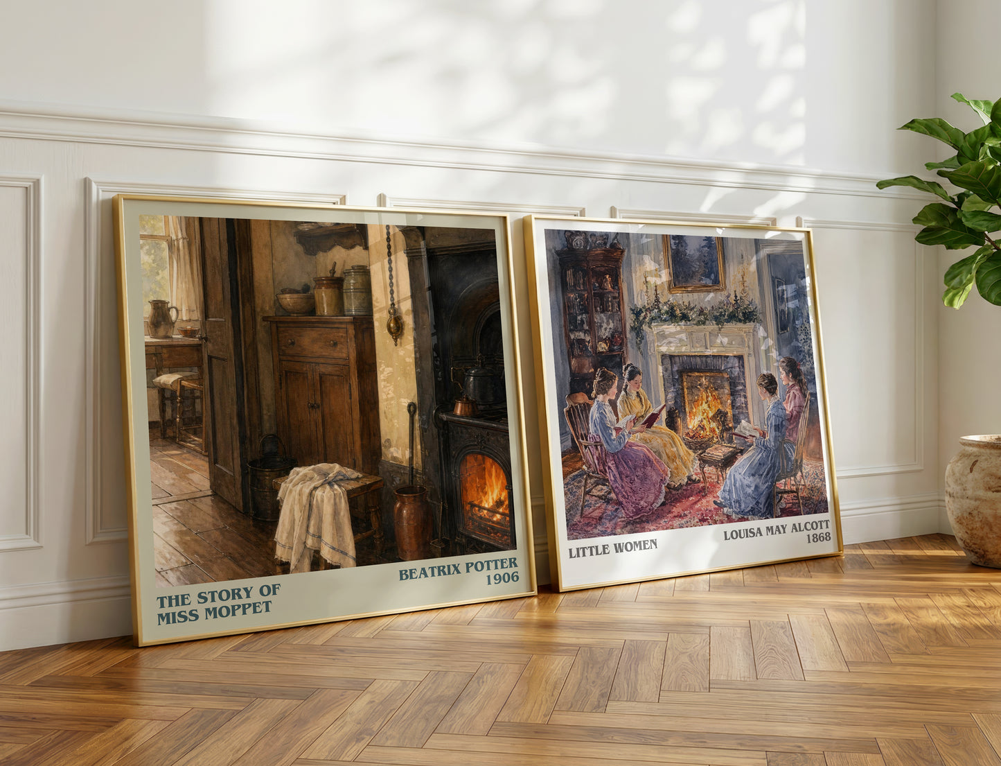 The Story Of Miss Moppet literary print on bookshelf – Beatrix Potter fan gift