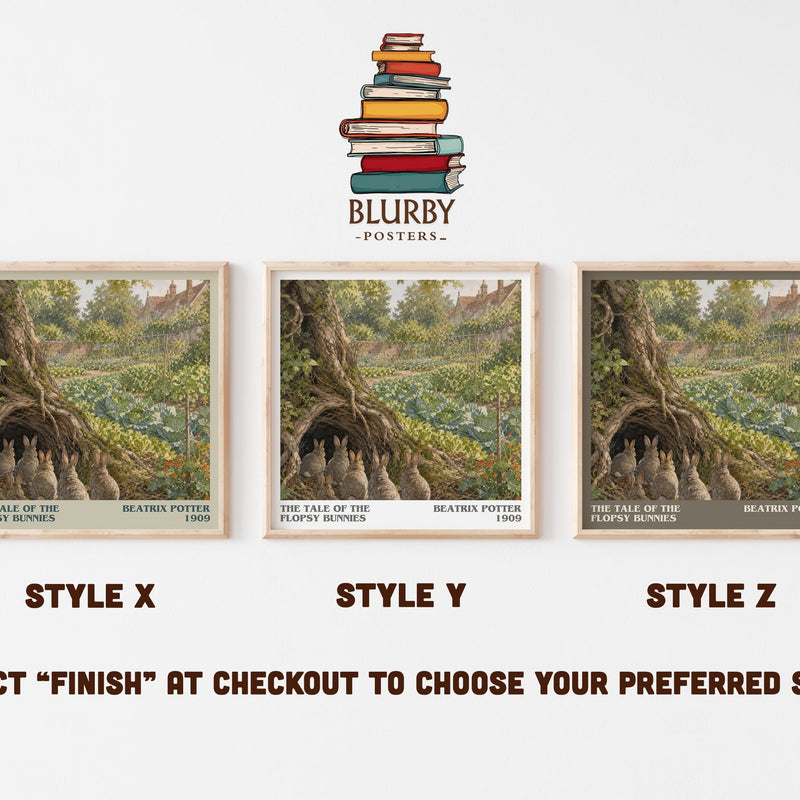 The Tale Of The Flopsy Bunnies literary print in frame leaning in hallway – childrens wall art
