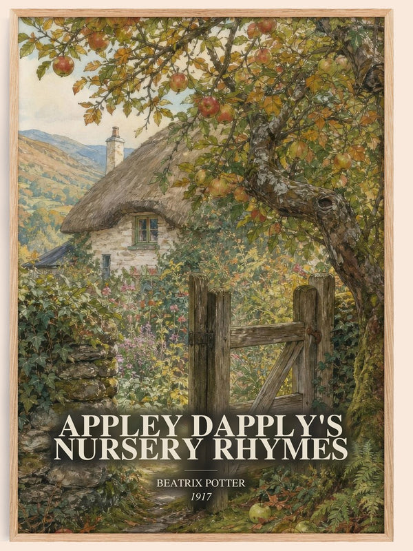 Appley Dapply'S Nursery Rhymes watercolour book poster by Beatrix Potter – framed literary art print