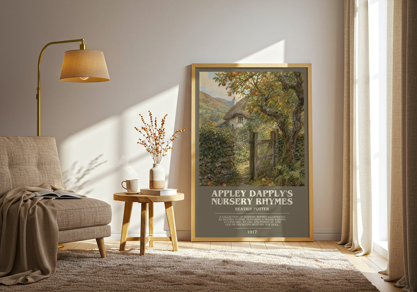 Appley Dapply'S Nursery Rhymes bookish print on bookshelf – Beatrix Potter fan gift