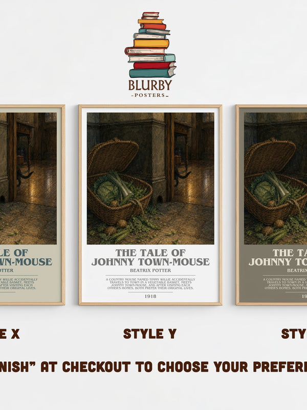 The Tale Of Johnny Town-Mouse bookish print in frame leaning in hallway – childrens wall art