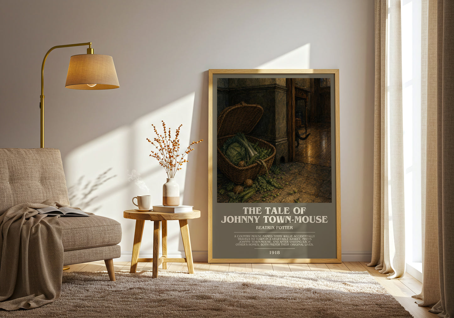 The Tale Of Johnny Town-Mouse bookish print on bookshelf – Beatrix Potter fan gift