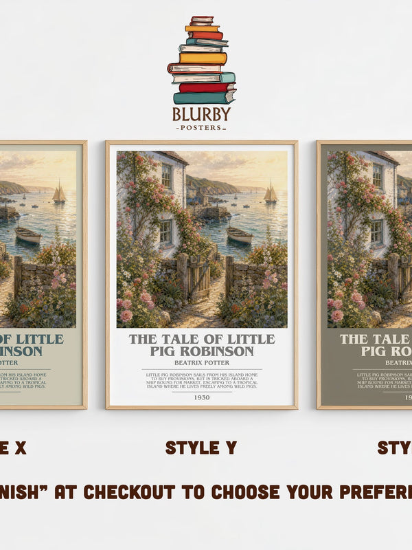 The Tale Of Little Pig Robinson bookish print in frame leaning in hallway – childrens wall art