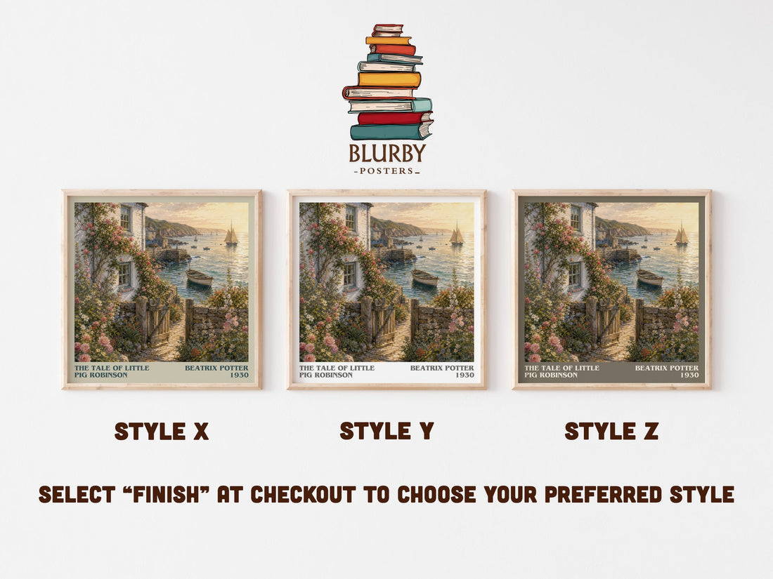 The Tale Of Little Pig Robinson literary print in frame leaning in hallway – childrens wall art (mockup)