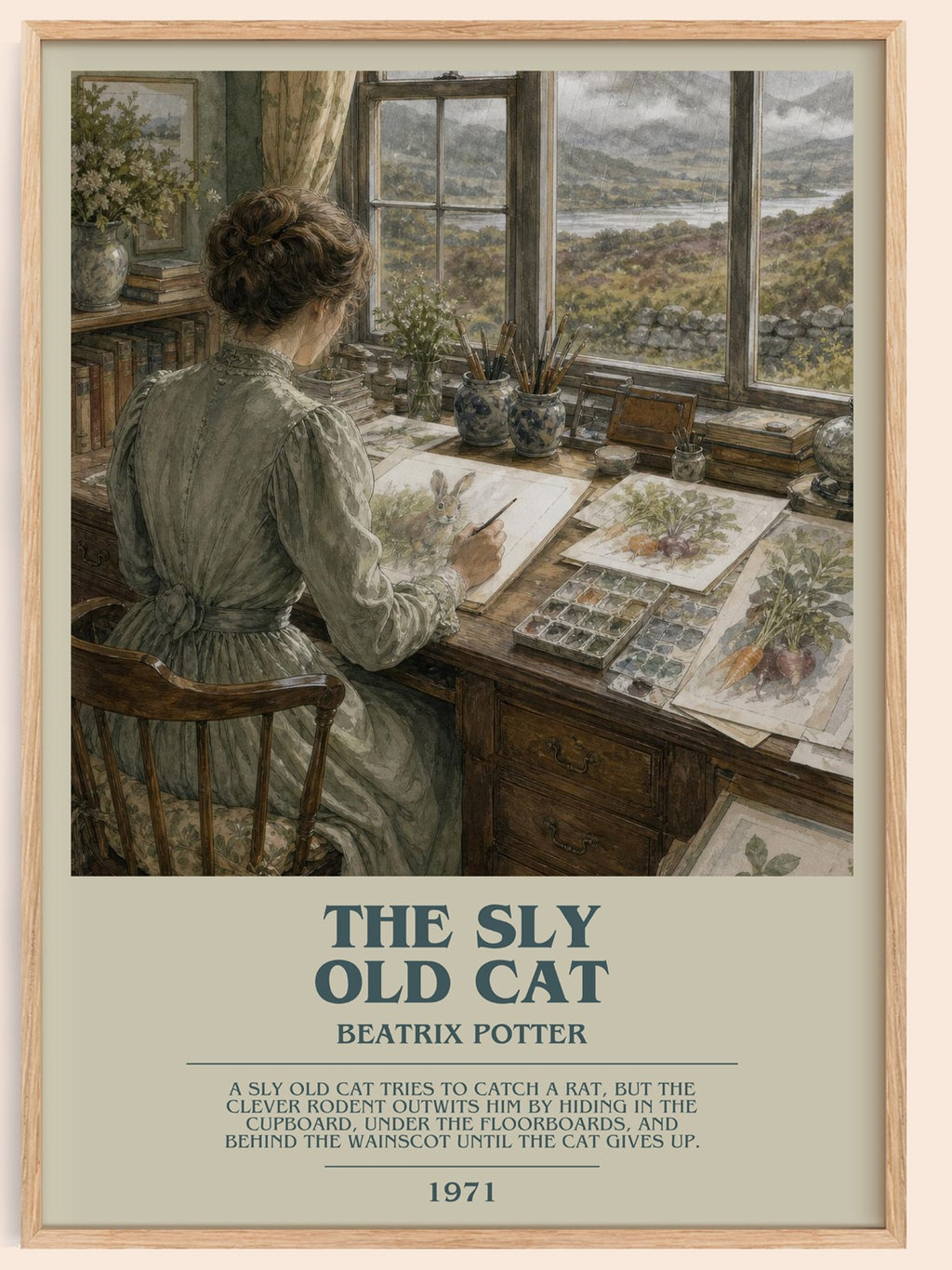 The Sly Old Cat bookish book poster by Beatrix Potter – framed literary art print