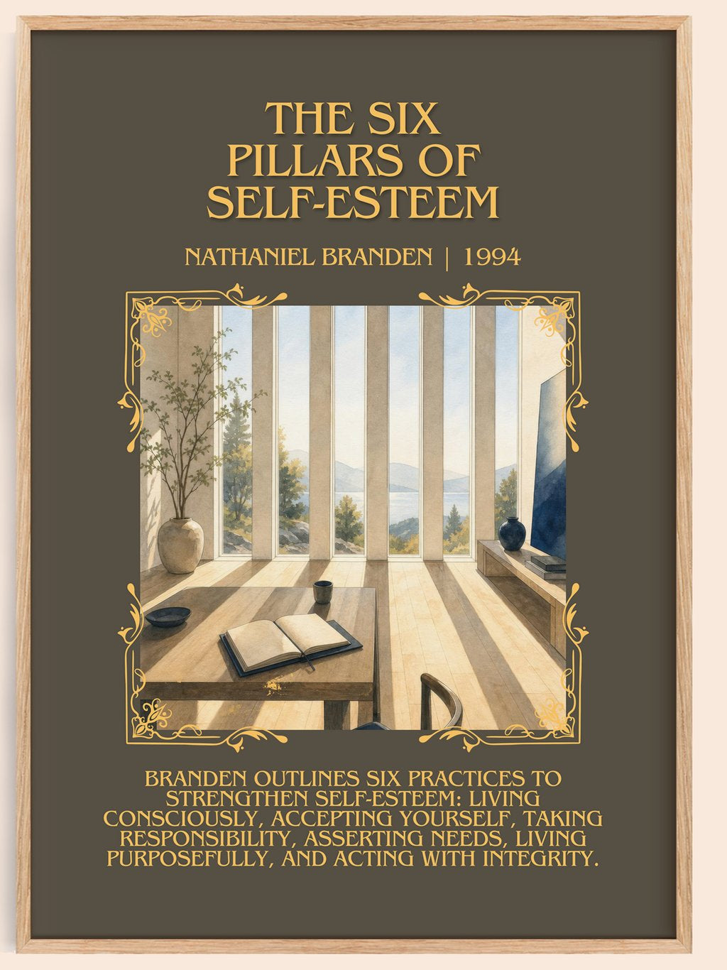 six pillars of self-esteem Minimalist Book Poster by Nathaniel Branden – book poster