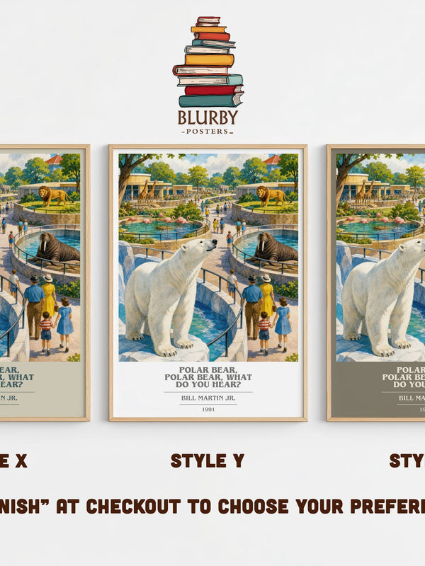 Polar Bear, Polar Bear, What Do You Hear? book cover print in frame leaning in hallway – childrens wall art