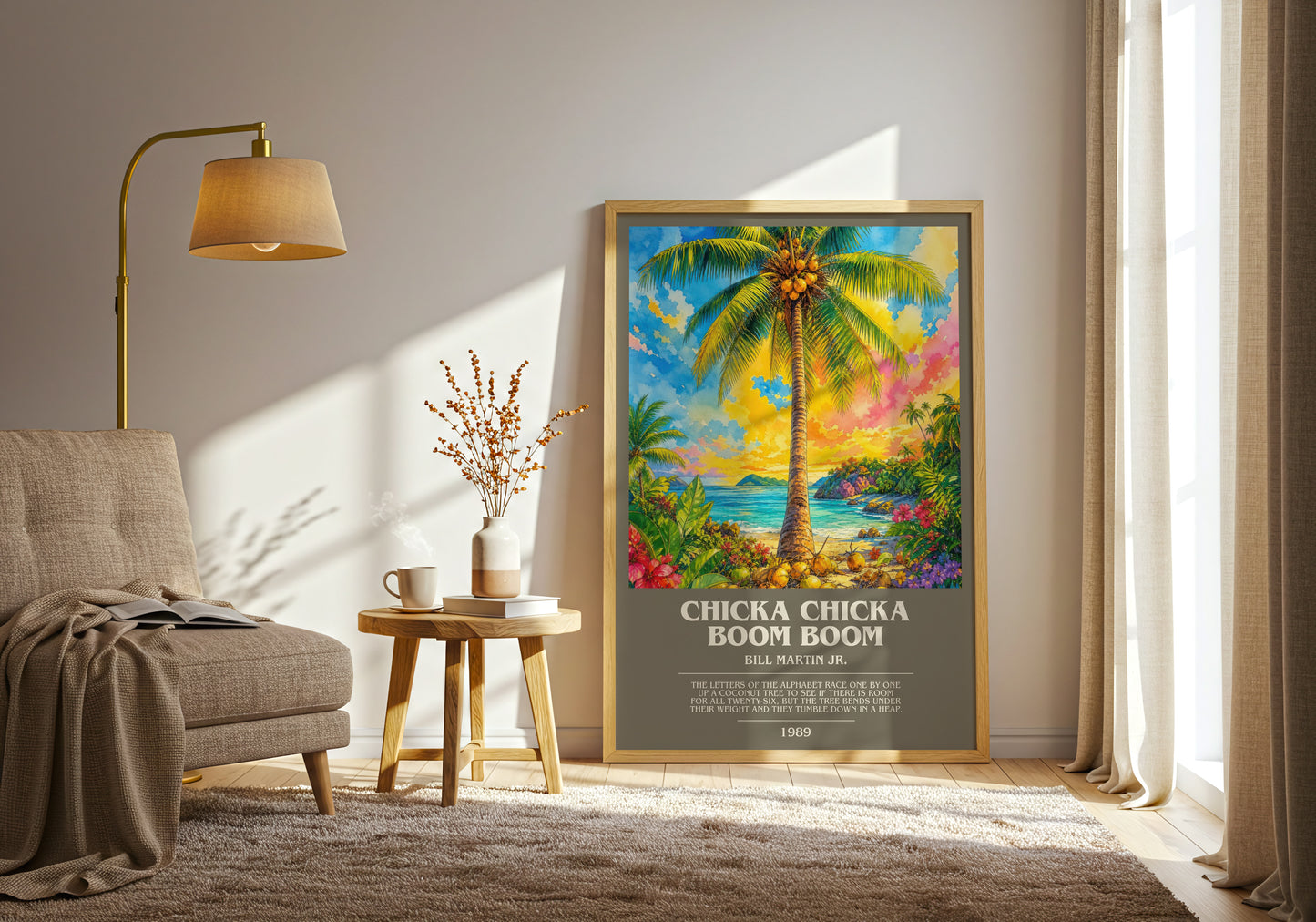Chicka Chicka Boom Boom bookish print on bookshelf – Bill Martin Jr. fan gift