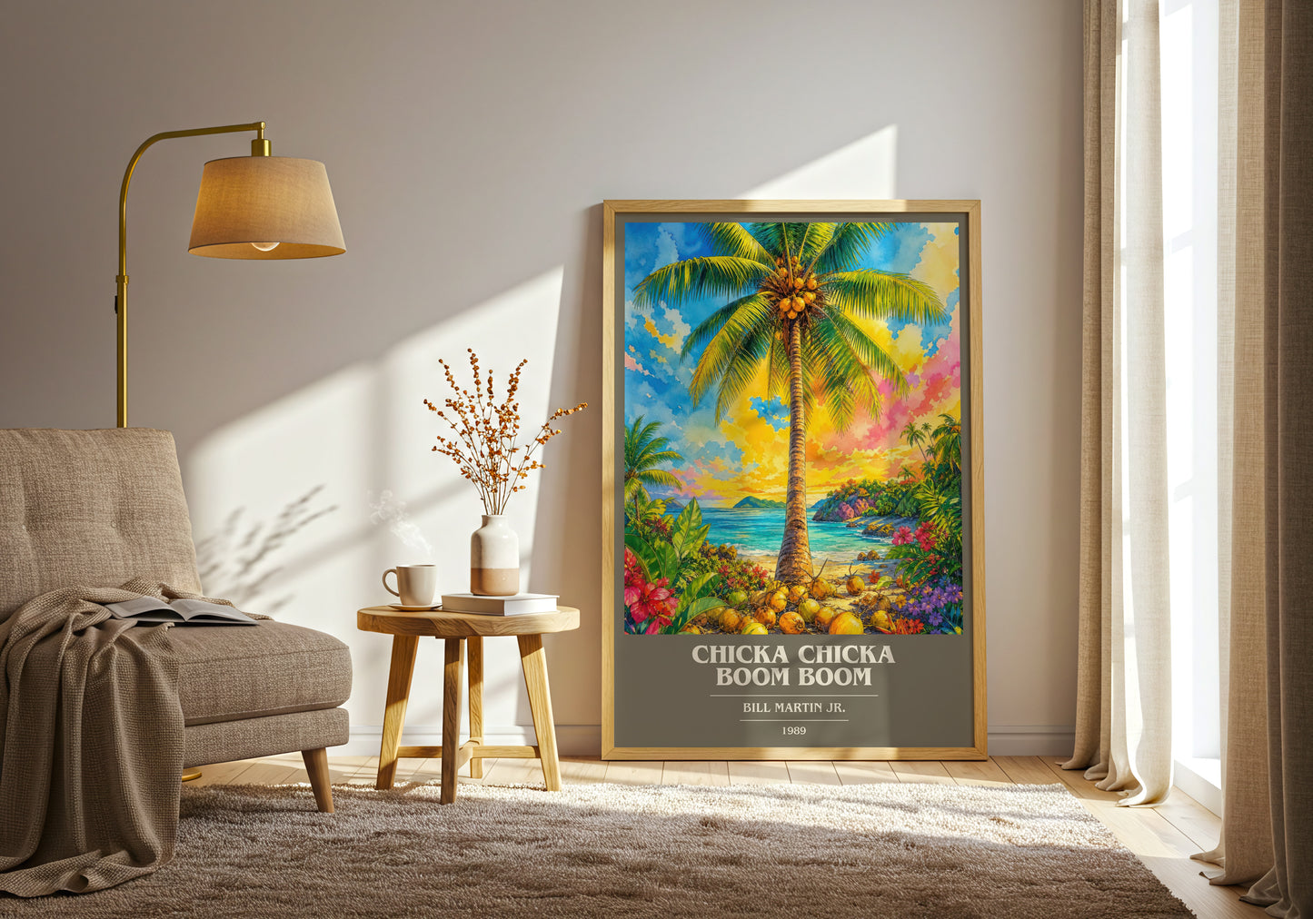 Chicka Chicka Boom Boom book cover print on bookshelf – Bill Martin Jr. fan gift