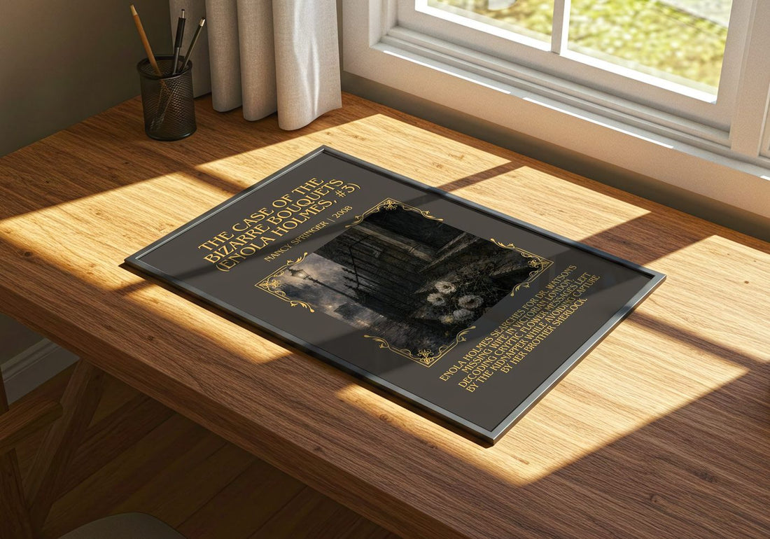 The Case of the Bizarre Bouquets (Enola Holmes, #3) minimalist print framed by window – literary home decor