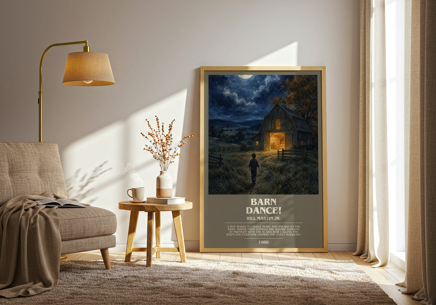 Barn Dance! bookish print on bookshelf – Bill Martin Jr. fan gift