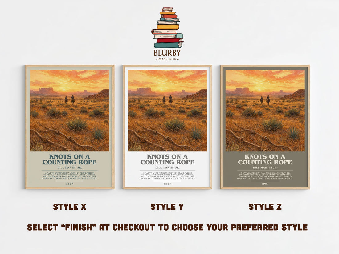 Knots On A Counting Rope bookish print in frame leaning in hallway – childrens wall art (mockup)